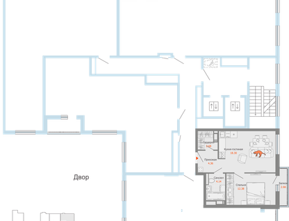 2-к. квартира, 43 м²