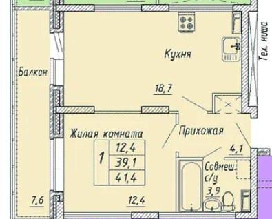 1-к. квартира, 41&nbsp;м²