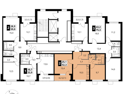2-к. квартира, 52&nbsp;м²