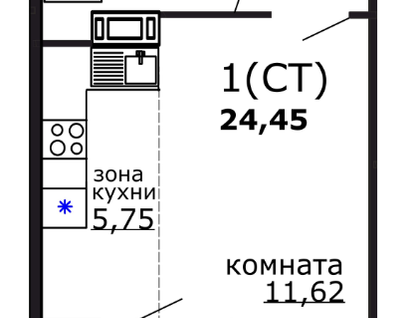 Студия, 24,4&nbsp;м²