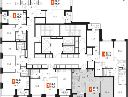 2-к. квартира, 54&nbsp;м²