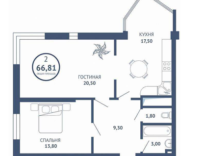 2-к. квартира, 70 м²