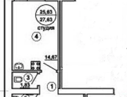 Студия, 25,6&nbsp;м²