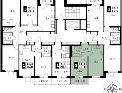 1-к. квартира, 36 м²