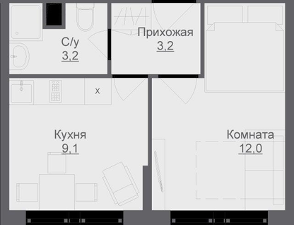1-к. квартира, 27,5&nbsp;м²
