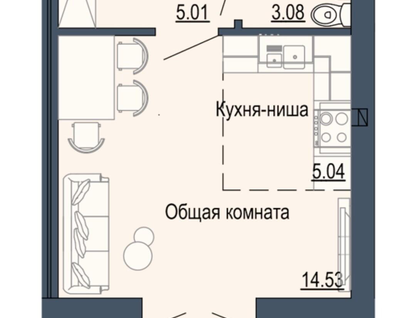 Студия, 34&nbsp;м²