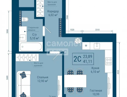 2-к. квартира, 41,1&nbsp;м²