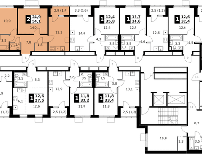 2-к. квартира, 54 м²