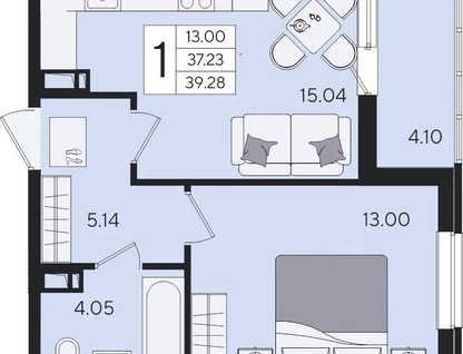1-к. квартира, 39,3&nbsp;м²