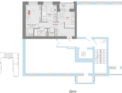 2-к. квартира, 53&nbsp;м²