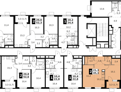 2-к. квартира, 45 м²