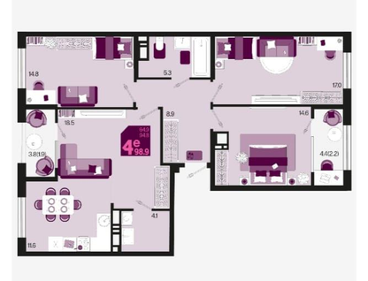 4-к. квартира, 98,9&nbsp;м²