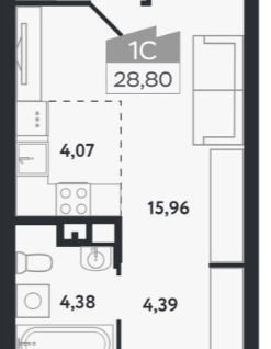Студия, 28,8&nbsp;м²