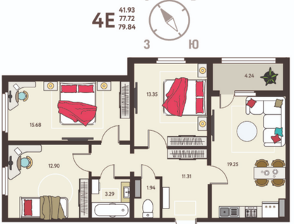 4-к. квартира, 80 м²