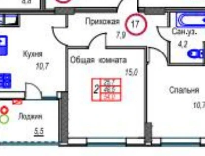 2-к. квартира, 54&nbsp;м²