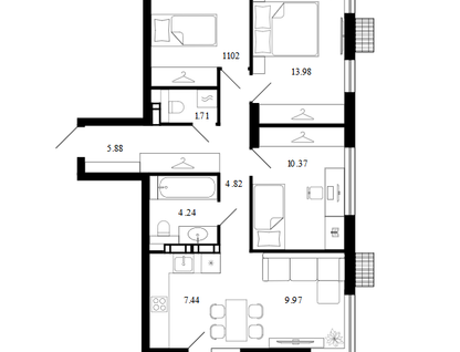 3-к. квартира, 72,8&nbsp;м²