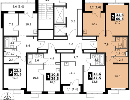 2-к. квартира, 60 м²