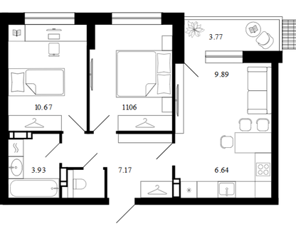 2-к. квартира, 54,4&nbsp;м²