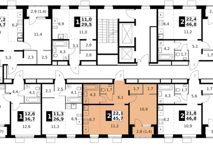 2-к. квартира, 45&nbsp;м²