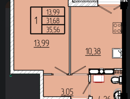 1-к. квартира, 35,6&nbsp;м²