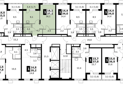 1-к. квартира, 37&nbsp;м²