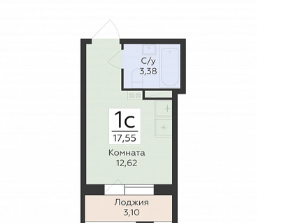 Студия, 17,6&nbsp;м²
