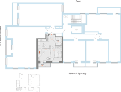 2-к. квартира, 43&nbsp;м²