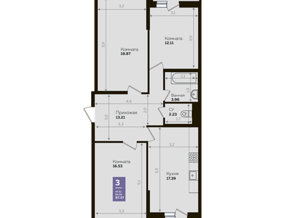 3-к. квартира, 83&nbsp;м²