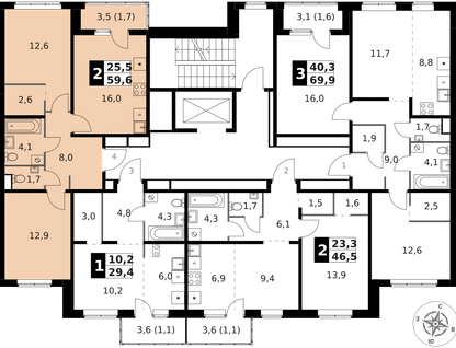 2-к. квартира, 59 м²