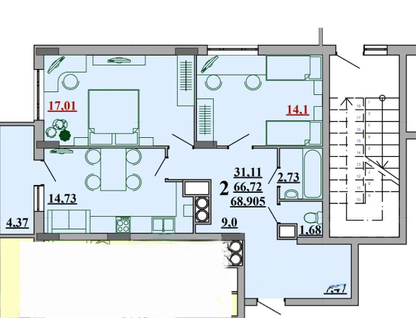 2-к. квартира, 68,9&nbsp;м²