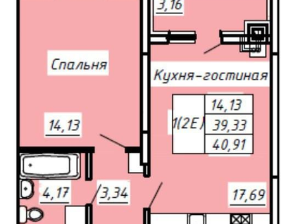 1-к. квартира, 40,7 м²