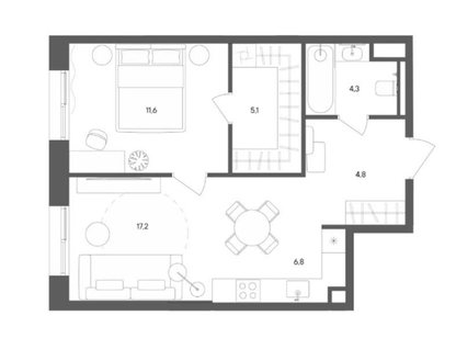 1-к. квартира, 49&nbsp;м²