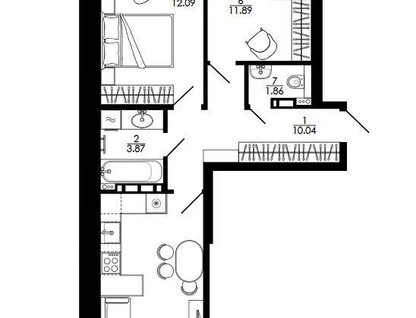 2-к. квартира, 60 м²