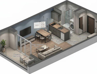 1-к. квартира, 28,8 м²