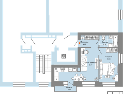 2-к. квартира, 45&nbsp;м²