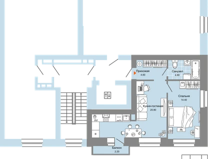 2-к. квартира, 45&nbsp;м²