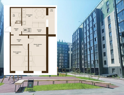 2-к. квартира, 59,3 м²