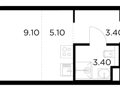 1-комнатная квартира, 21&nbsp;м²