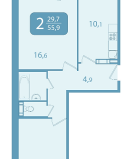 2-к. квартира, 56&nbsp;м²