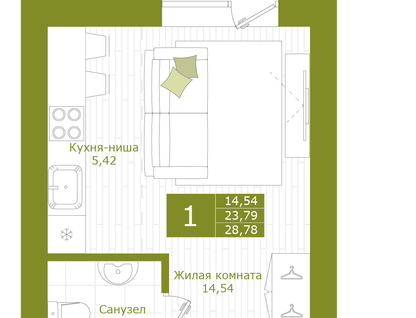 1-к. квартира, 36,3&nbsp;м²