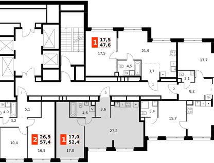 2-к. квартира, 52 м²