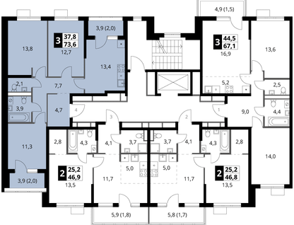 3-к. квартира, 73 м²