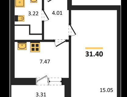 1-к. квартира, 31,4&nbsp;м²