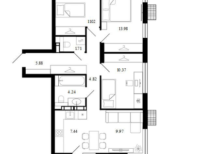 4-к. квартира, 72,8 м²