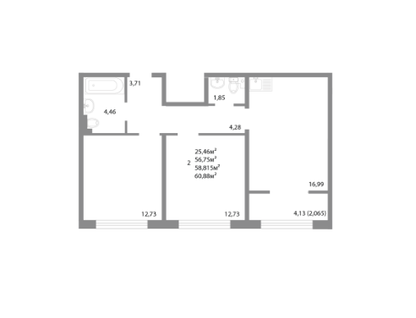 2-к. квартира, 58,8&nbsp;м²