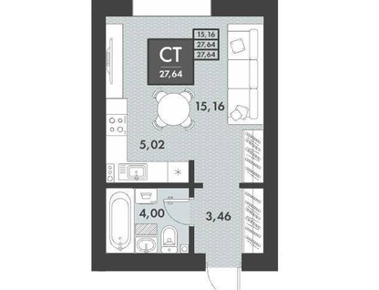 Студия, 27,6&nbsp;м²