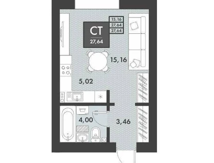 Студия, 27,6&nbsp;м²