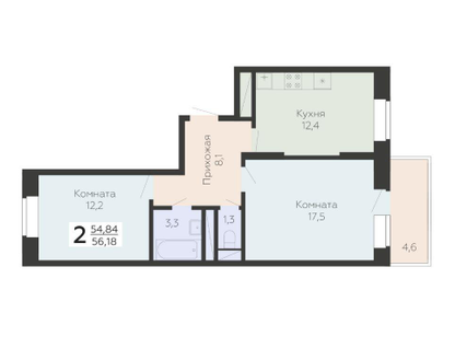 2-к. квартира, 56,2&nbsp;м²