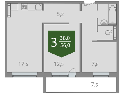 3-к. квартира, 56,1&nbsp;м²