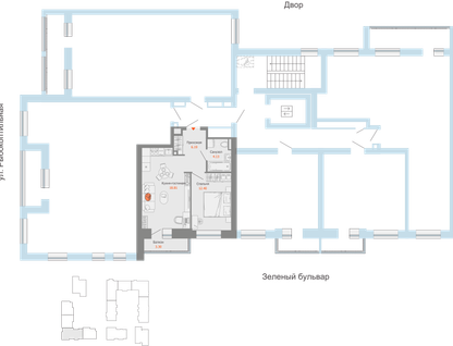 2-к. квартира, 43&nbsp;м²